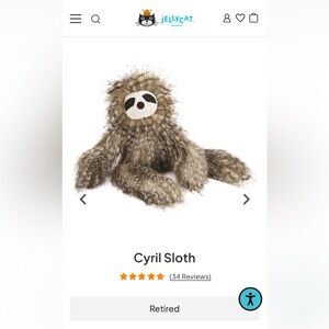 RETIRED Cyril the Sloth Jellycat Plush